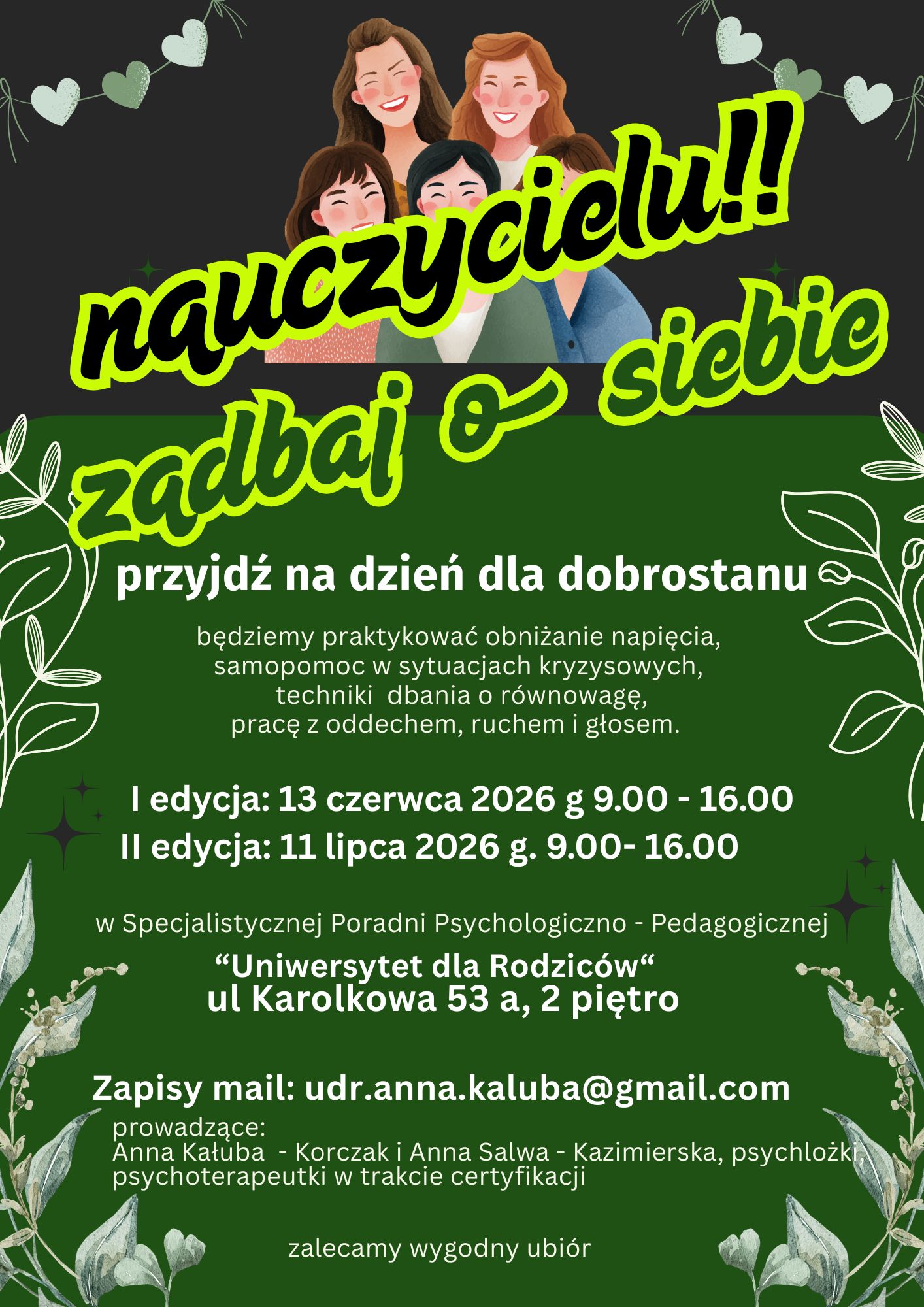 warsztaty nt dobrostanu dla nauczycieli - ulotka, grafika