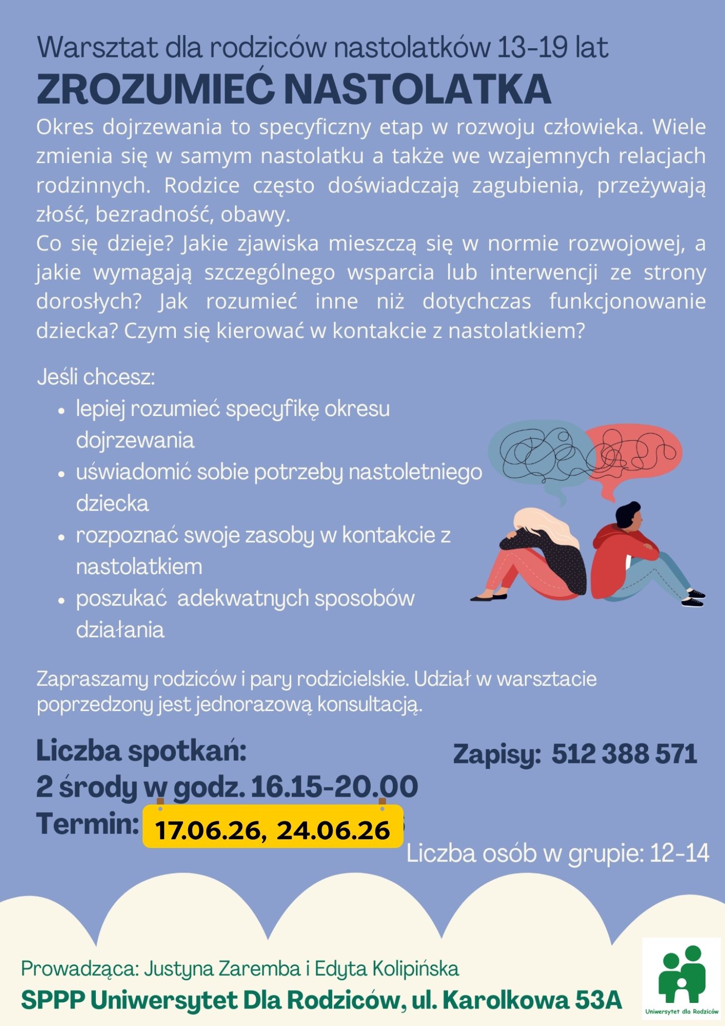 zrozumieć nastolatka - grafika informacja o zajęciach