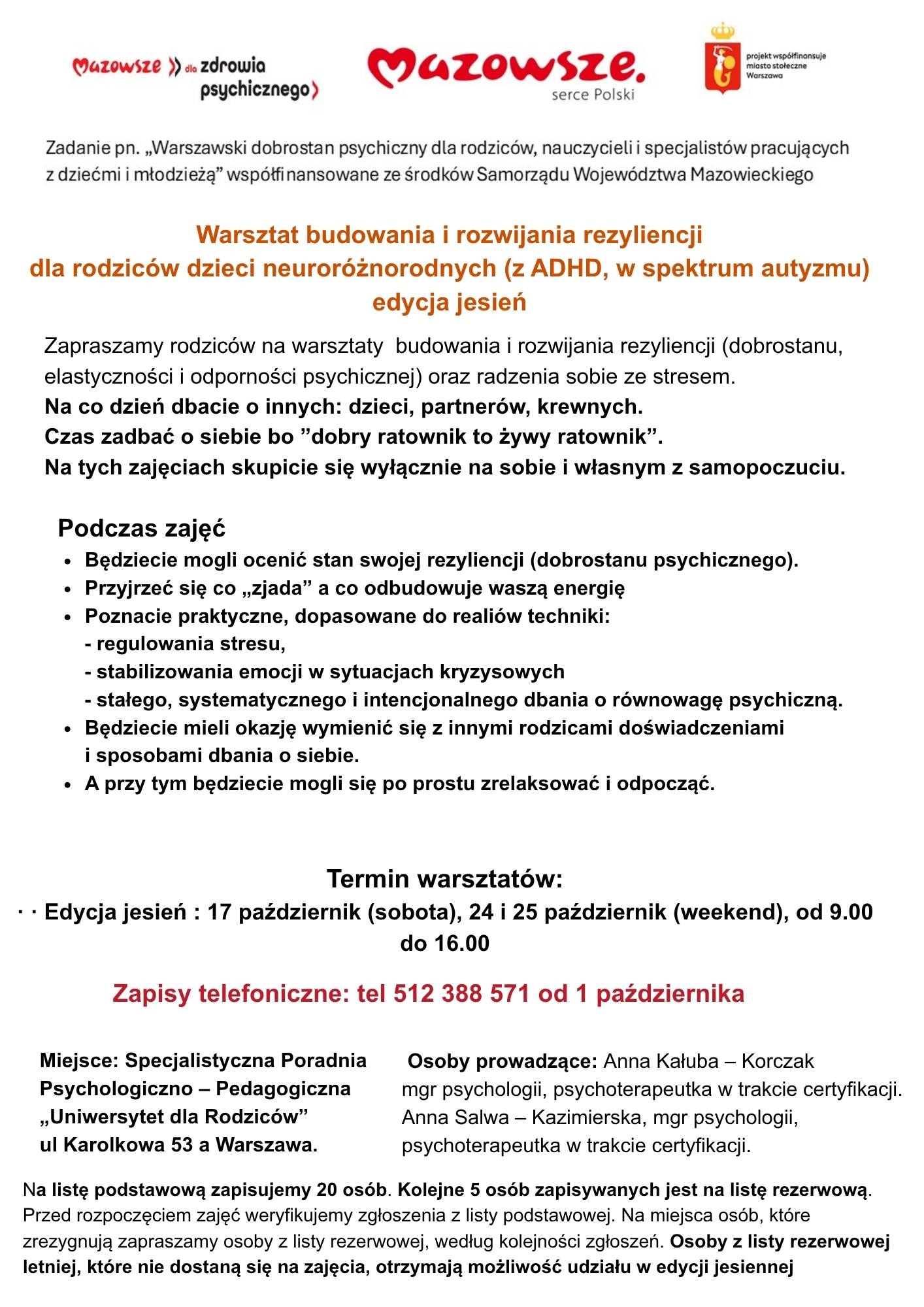 warsztaty rezyliencja jesień - informacje