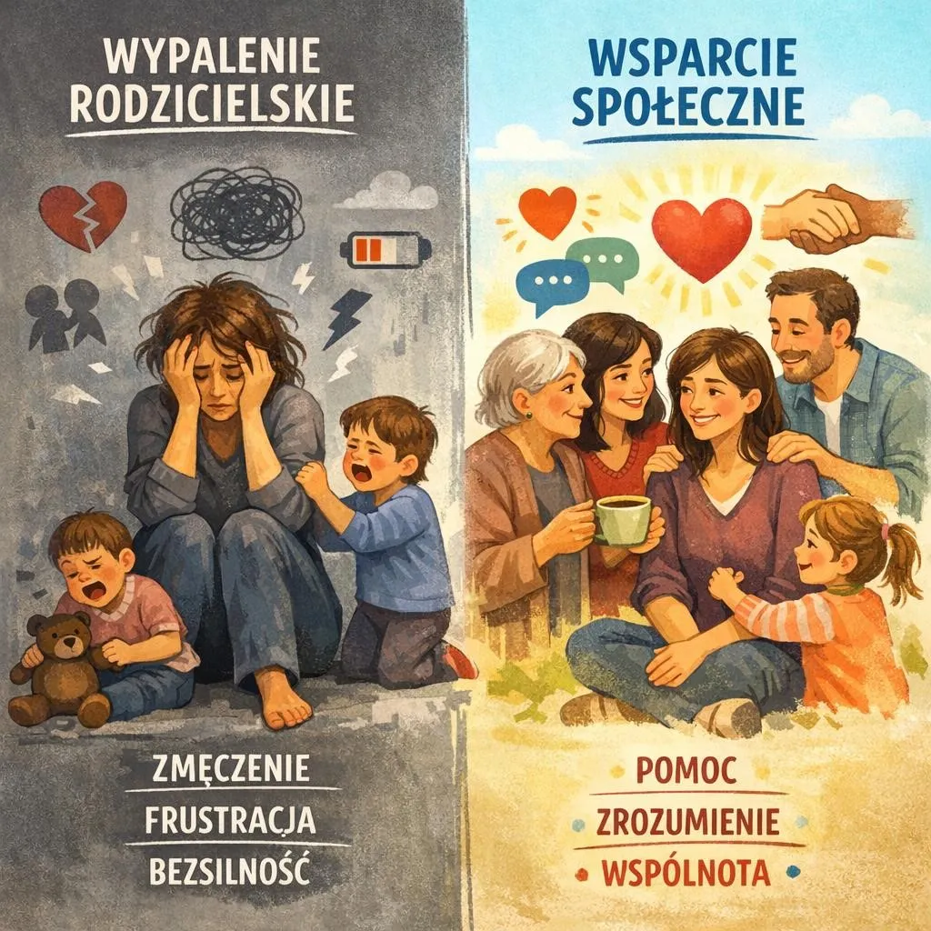 grafika wypalony rodzic vs rodzic wspierany przez innych