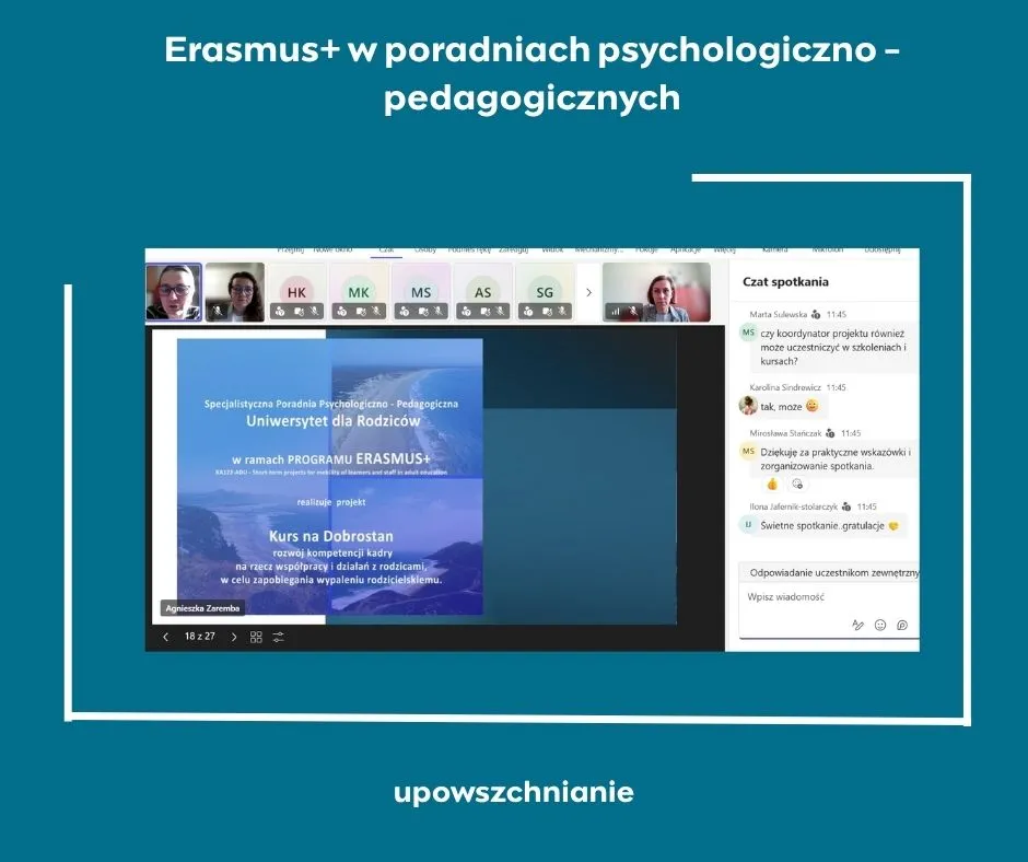 zdjęcie ze spotkania online dla poradni psychologiczno pedagogicznych n.t. Erasmus+